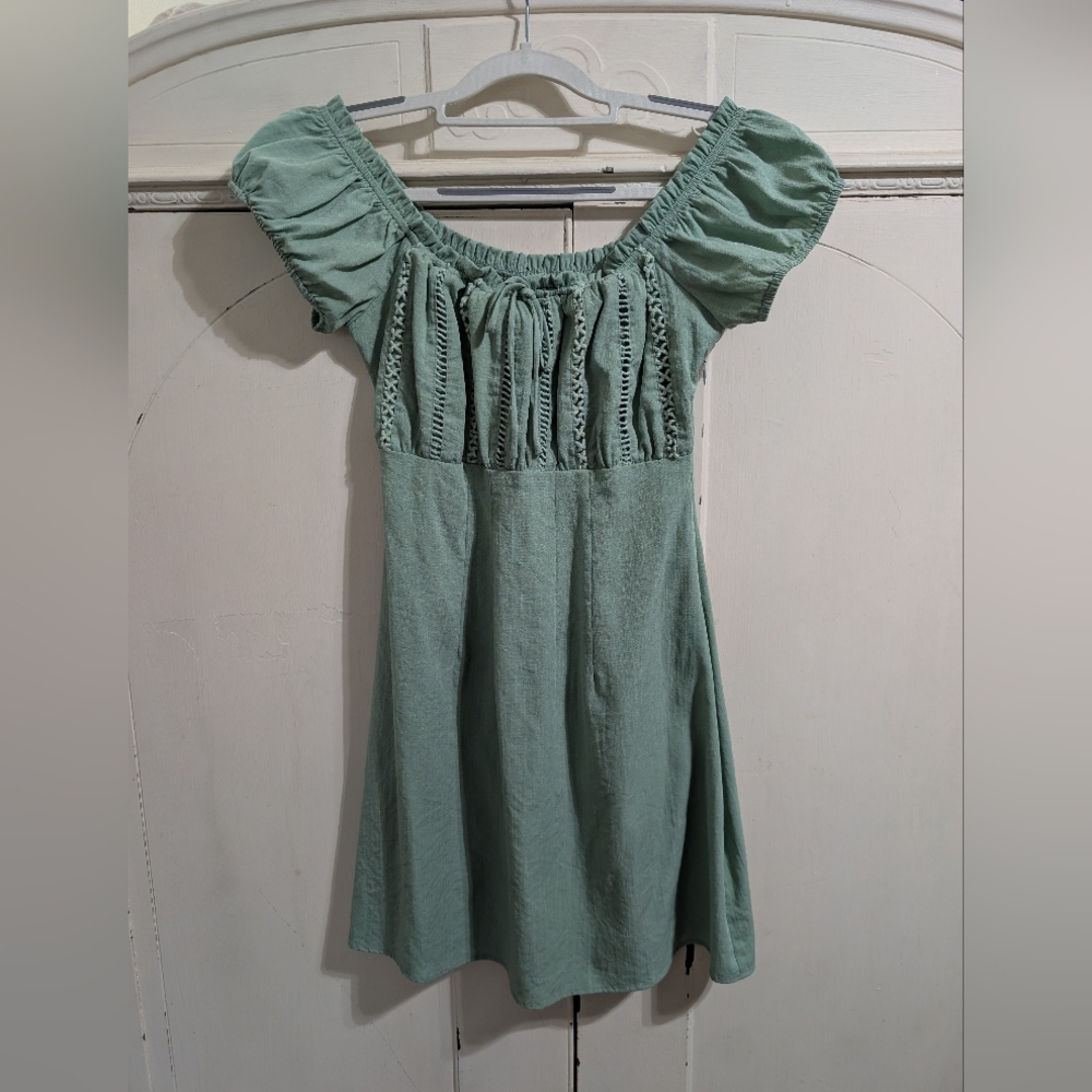 Lulus Wisteria Sage Green Off-the-Shoulder Mini Dress